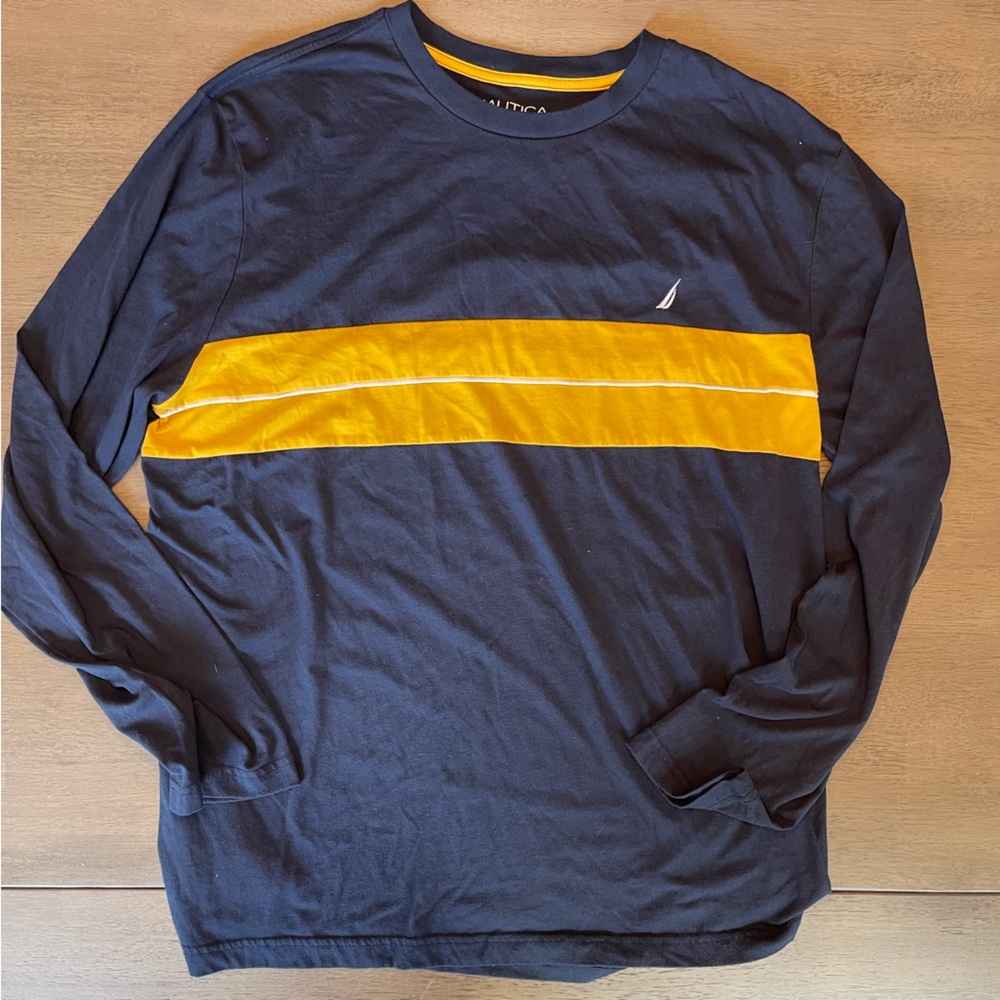 Nautica Men's Long Sleeve Shirt in Navy and Gold